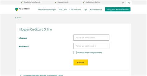 inloggen creditcard online